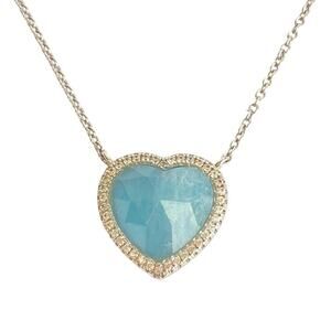 QVC Blue Heart Necklace with Silver Chain
